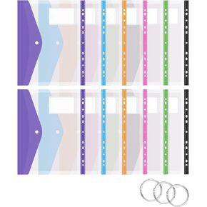 Plastic Envelopes Binder Pockets for 2/3/4 Ring Document Pouch - Organize with Ease, Clear, 8.5" x 11" Expandable (Pack of 12)