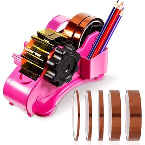Multiple Roll Cut Heat Tape Cut Dispenser Heat Resistant Sublimation Desk Tape Dispenser with 5 Pieces High Temp Tape Multi-Size Heat Press Tape for Industrial Use, Solder (Blue)