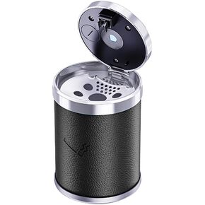 Car Ashtray with Lid, Portable Mini Ash Tray with LED Blue Light, Detachable Smokeless Car Cup Holder Trash Can, Universal Auto Interior Ashtray for Car Home Office (Black)