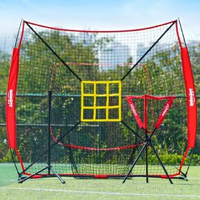 Zupapa 7x7 Feet Baseball Softball Hitting Pitching Net Tee Caddy Set with Strike Zone, Baseball Backstop Practice Net for Pitching Batting Catching for All Skill Levels