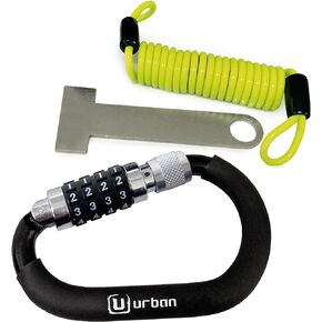 URBAN UR140 قفل خوذة دراجة نارية وكابل وامتداد شريط T، قفل حلقة تسلق للخوذة، مجموعة مقود الدراجة الهوائية، خوذة قفل رمز مجموعة مضادة للسرقة، حزام على شكل حرف D، كابل فولاذي