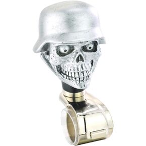 Lunsom Skull Soldier Wheel Control Power Grip Green Eyes Steering Spinner Driving Handle Booster Suicide Knob Car Turning Aid Helper Fit Most Auto Manual Vehicle (Silver)