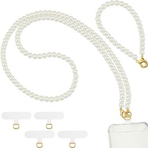 Ecation 2 Pcs Pearl Beaded Cell Phone Lanyard, Pearl Phone Lanyard Crossbody and Cell Phone Wrist Strap Phone Strap Crossbody with Tether Tabs for Most Phones Case Bag Purse