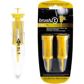 BRUSH-T Premium Plastic Golf Tees, Yellow XLT 2-Pack, Size 3 1/8", Unbreakable Innovative Design, Consistent Height, Perfect Golf Gift for Men and Women. Golfing Tees, Works With Any Golf Ball