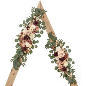 Ting's time Wedding Arch Flowers Pack of 2 Artificial Silk Large Flower Swag Welcome Sign Floral Swag Reception Backdrop Floral Decor for Fall Wedding Party Ceremony (Dusty Blue & White)