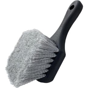 Wheel & Tire Brush for Car Rim, Soft Bristle Car Wash Brush, Cleans Tires & Releases Dirt and Road Grime, Short Handle for Easy Scrubbing Black