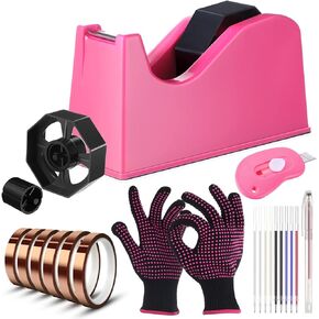 20 Pack Sublimation Heat Tape Dispenser Set Heat Resistant Gloves with Silicone Bumps Heat Tape for Sublimation Mini Cutter Pen Set Weighted Desktop Tape Dispenser Heat Transfer (Rose Red)