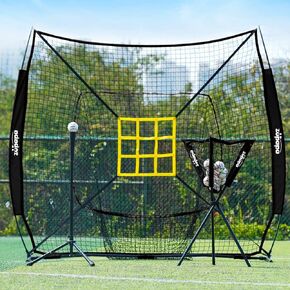 Zupapa Baseball Softball Practice Combo - 7 X 7 Feet Net Tee Caddy 12 Pack Baseballs Set, Upgraded Vivid Strike Zone, Baseball Backstop Practice Net for Hitting Pitching Batting Catching