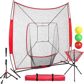 McHom 7' x 7' Baseball & Softball Practice Net Set with Travel Tee, Ball Caddy, 3 Weighted Balls & Strike Zone for Hitting, Pitching, Batting & Fielding Practice | Collapsible and Portable