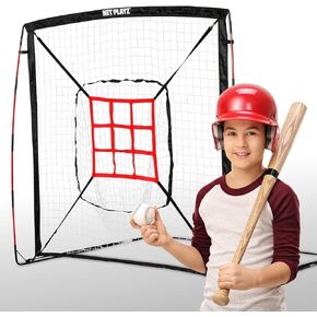 NET PLAYZ 5' x 5' Baseball & Softball Practice Hitting & Pitching Net Similar to Bow Frame,Great for All Skill Levels,Pop up/Easy Fold up/Fiberglass Frame,Light Weight,Portable,Black,NOC050402022