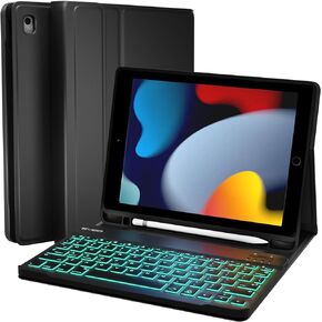 EVEO iPad Case With Keyboard 10.2'' - iPad 9th Generation Case With Keyboard (2021) - for iPad Case 9th Generation/8th Gen/7th iPad keyboard case 9th generation iPad case, Built-in Pencil Holder-Black