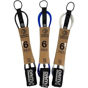 OAM Premium Regular Surfboard Leash - 6, 7, 8, 9, 10 - Made in The USA, Reg Leash w/Key Pocket, Soft Cuff, Double Swivel, Detachable Rail Saver, Molded Stand Off, Pro Surfer Design