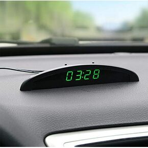 MACHSWON Car Temperature Clock, Universal Auto Dashboard Digital Clock Thermometer Voltage with LCD Screen Display for Car Interior, Green