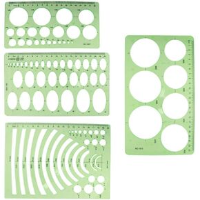 Hegebeck Geometry Drawing Templates Clear Green Plastic Rulers Multi-Function for Office Designing School Building Formwork 1 Set 4Pcs