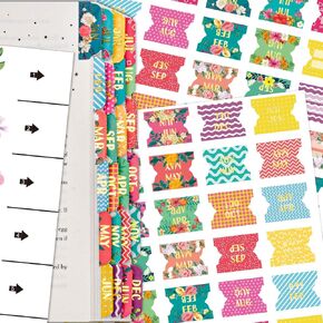 60 Monthly Tab Stickers Cute Design Monthly Planner Index Tabs Gold Foil Letters Easy Fold Durable Sticker with Matte Lamination