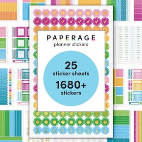 PAPERAGE Planner Stickers, Multicolored & Gold Foil Stickers for Planners, Calendars, Journals & Notebooks, (Rainbow Theme), 25 Sheets, Over 1,680 Stickers Per Pack