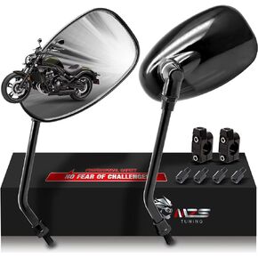 MZS Motorcycle Mirrors 10MM | Universal 360 Degree Adjustable Rear View Side Mirror Handlebar Mount ABS Black Compatible with Street Bike Touring Cruiser Adventure Scooter Coolster Moped GY6