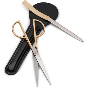 Kings County Tools Letter Opener and Scissor Set with Leather Case | Gold-Plated Handles | Steel Blades | Made in Italy