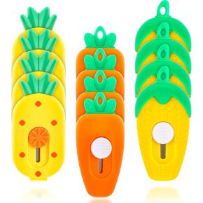 12 Pcs Cute Box Cutter Mini Retractable Kawaii Box Cutters Back to School Gifts Portable Utility Knives Pineapple Carrot Corn Carton Letter Opener Office School Stationery