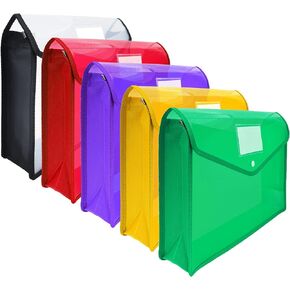 CHEPULA A4 Plastic File Folder Poly Envelope Expanding File Wallet Document Organizer with Snap Closure & Label Pocket Clear Colored Waterproof Accordion File Pouch for Office Home Storage