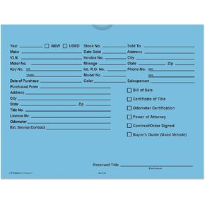 Printed Vehicle Deal Envelopes 9x12 Deal Jackets (100 shrink wrapped) (Buff)