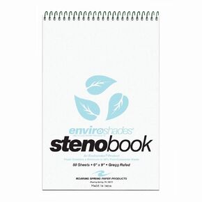 كتاب مذكرات ستينو حلزوني معاد تدويره من رورينغ سبرينج، 4 عبوات، 6 بوصة × 9 بوصة 80 ورقة، قاعدة جريج، ورق أزرق