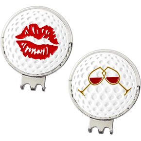 Golf Ball Marker Hat Clip Poker Chip 0.96 Inch Ball Markers Golf Gift for Men Women Golfer Assorted Pattern Stainless Iron 2 Hat Clip with 2 Golf Marker (Total 4 PCS)