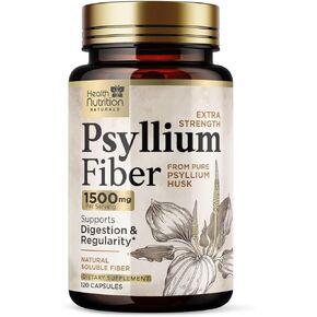 Fiber Supplement Psyllium Husk Caps 1500mg - Plant Based, High Absorption, Natural Soluble Fiber Supplements Non-GMO, Gluten Free Digestive Health & Intestinal Support, Psyllium Fiber - 180 Capsules