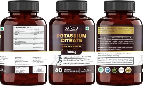 Potassium Citrate 800 mg High Absorption - 60 Servings Supports Electrolyte Balance, Kidney and Bone Health in Saudi Arabia