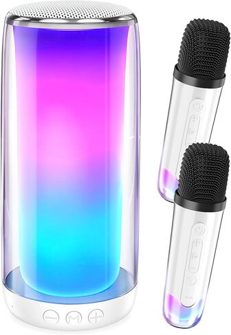 Karaoke Machine for Adult Kids, Portable Bluetooth Karaoke Speaker with 2 Wireless Microphones, Singing Karaoke Player for Birthday Gift Party Family Home Supports TWS/Bluetooth/TF/AUX/USB in Kuwait
