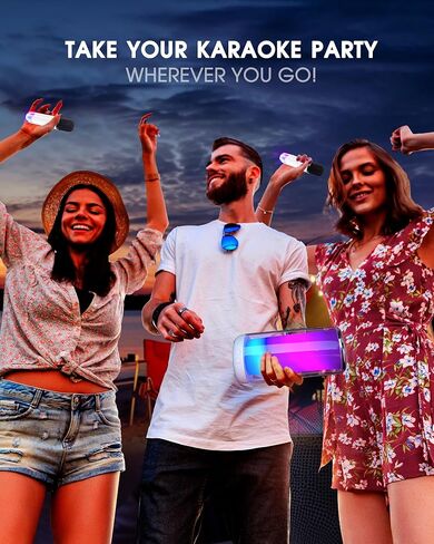 Karaoke Machine for Adult Kids, Portable Bluetooth Karaoke Speaker with 2 Wireless Microphones, Singing Karaoke Player for Birthday Gift Party Family Home Supports TWS/Bluetooth/TF/AUX/USB in Kuwait