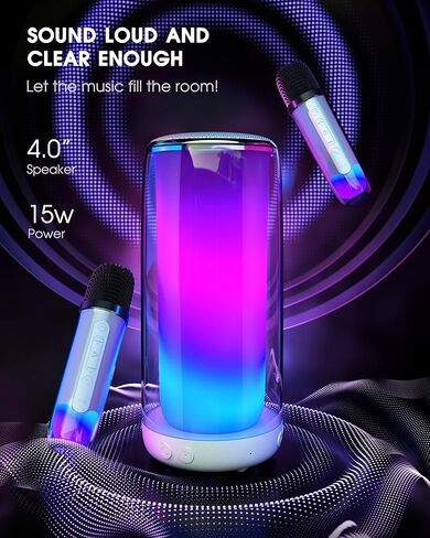 Karaoke Machine for Adult Kids, Portable Bluetooth Karaoke Speaker with 2 Wireless Microphones, Singing Karaoke Player for Birthday Gift Party Family Home Supports TWS/Bluetooth/TF/AUX/USB in Kuwait