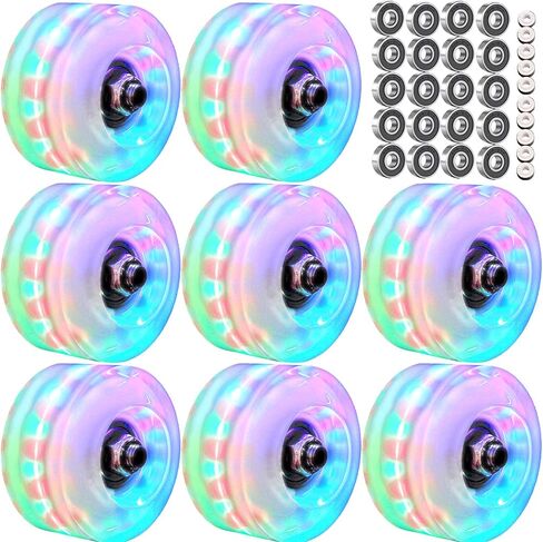 Roller Skate Wheels Light Up, 8 Pack with Bearings - Roller Skate Wheels for Double Row Skating and Skateboard 32mm x 58mm (Wheels White) in Saudi Arabia