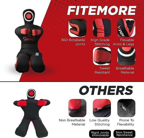 FITEMORE Grappling Dummy - MMA Unfilled Punching Bag - Phantom Black Wrestling Dummy - Judo, Karate Training, Fitness, BJJ, Brazalian Jiu Jitsu, Mixed Martial Arts Training & Kick Boxing in Saudi Arabia
