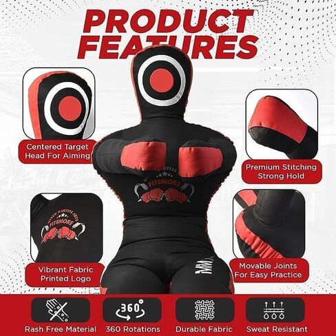 FITEMORE Grappling Dummy - MMA Unfilled Punching Bag - Phantom Black Wrestling Dummy - Judo, Karate Training, Fitness, BJJ, Brazalian Jiu Jitsu, Mixed Martial Arts Training & Kick Boxing in Saudi Arabia