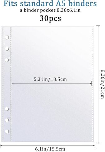 30 حزمة من 60 جيبًا مقاس 5 × 7 بوصات لحافظات بطاقات الصور مقاس A5 و6 حلقات، صفحات صور بجيب واحد على الوجهين وواقي أوراق صور فائق الوضوح للصور والبطاقات البريدية in Kuwait