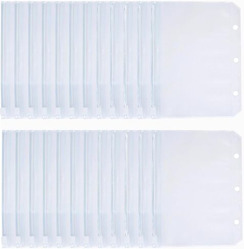 30pcs Mini Binder Pockets Clear 3 Holes PVC Loose Leaf Binder Pouch Cash Budget Envelopes Zippe Binder Inserts PVC Protectors Pouches for 3-Ring Notebook Binder Sheet Organize Photos Cards Bills in Saudi Arabia