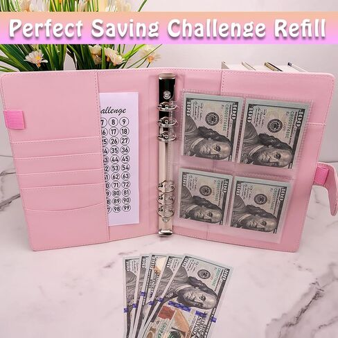 Antner 25 حزمة من الأكمام A5، مخطط 6 فتحات، مغلفات توفير المال لـ A5 6 حلقات، أوراق Kpop Photocard، 4 واقيات لصفحات الجيب لكتاب تحدي بطاقات الألعاب، 100 جيب in Saudi Arabia