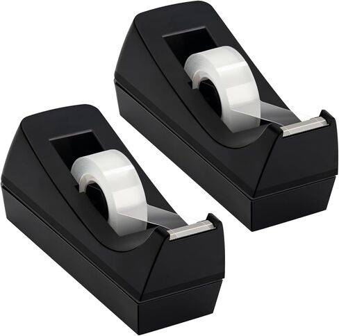 OWLKELA 2 عبوة من موزع الأشرطة مع الأشرطة، 1 بوصة، أسود، شريط شفاف مع موزعات مع تصميم وسادة مضادة للانزلاق، مثالي للمدرسة، المنزل، تغليف الهدايا، المكتب in Kuwait