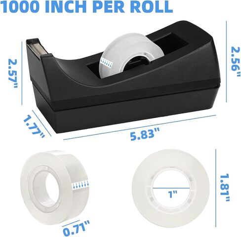 OWLKELA 2 عبوة من موزع الأشرطة مع الأشرطة، 1 بوصة، أسود، شريط شفاف مع موزعات مع تصميم وسادة مضادة للانزلاق، مثالي للمدرسة، المنزل، تغليف الهدايا، المكتب in Kuwait