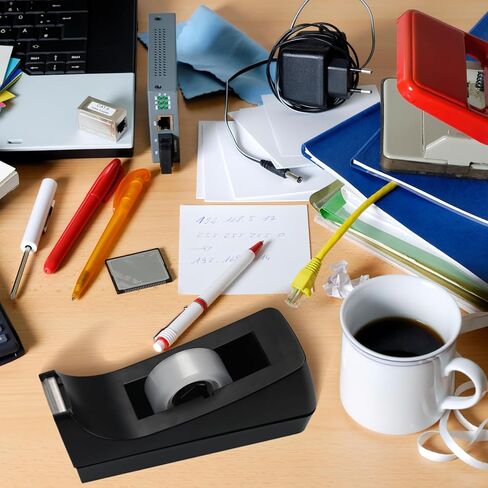 OWLKELA 2 عبوة من موزع الأشرطة مع الأشرطة، 1 بوصة، أسود، شريط شفاف مع موزعات مع تصميم وسادة مضادة للانزلاق، مثالي للمدرسة، المنزل، تغليف الهدايا، المكتب in Kuwait