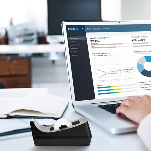 OWLKELA 2 عبوة من موزع الأشرطة مع الأشرطة، 1 بوصة، أسود، شريط شفاف مع موزعات مع تصميم وسادة مضادة للانزلاق، مثالي للمدرسة، المنزل، تغليف الهدايا، المكتب in Kuwait