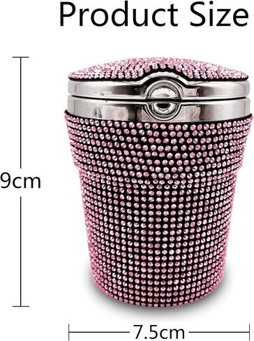 طفاية سجائر السيارة بلينغ، منفضة سجائر السيارة المصنوعة من الفولاذ المقاوم للصدأ مع غطاء ومؤشر ضوء LED أزرق رماد سجائر السيارة بدون دخان لحامل أكواب السيارة (أحمر) in Kuwait