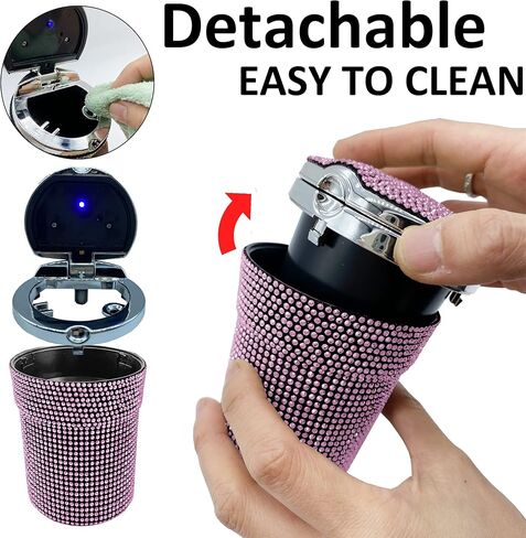 طفاية سجائر السيارة بلينغ، منفضة سجائر السيارة المصنوعة من الفولاذ المقاوم للصدأ مع غطاء ومؤشر ضوء LED أزرق رماد سجائر السيارة بدون دخان لحامل أكواب السيارة (أحمر) in Kuwait