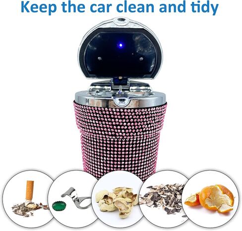 طفاية سجائر السيارة بلينغ، منفضة سجائر السيارة المصنوعة من الفولاذ المقاوم للصدأ مع غطاء ومؤشر ضوء LED أزرق رماد سجائر السيارة بدون دخان لحامل أكواب السيارة (أحمر) in Kuwait