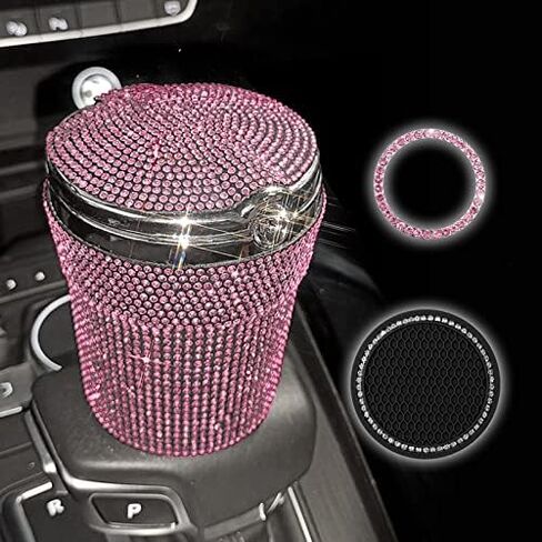 طفاية سجائر السيارة بلينغ، منفضة سجائر السيارة المصنوعة من الفولاذ المقاوم للصدأ مع غطاء ومؤشر ضوء LED أزرق رماد سجائر السيارة بدون دخان لحامل أكواب السيارة (أحمر) in Kuwait