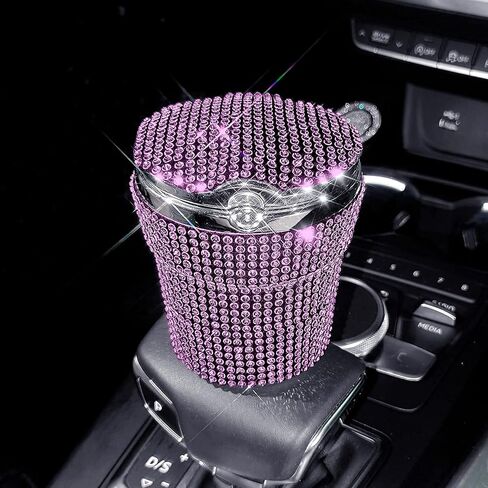 طفاية سجائر السيارة بلينغ، منفضة سجائر السيارة المصنوعة من الفولاذ المقاوم للصدأ مع غطاء ومؤشر ضوء LED أزرق رماد سجائر السيارة بدون دخان لحامل أكواب السيارة (أحمر) in Kuwait