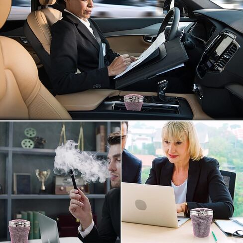 طفاية سجائر السيارة بلينغ، منفضة سجائر السيارة المصنوعة من الفولاذ المقاوم للصدأ مع غطاء ومؤشر ضوء LED أزرق رماد سجائر السيارة بدون دخان لحامل أكواب السيارة (أحمر) in Kuwait