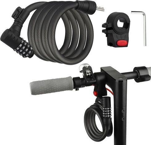 قفل دراجة، قفل سكوتر إلكتروني مكون من 4 أرقام متوافق مع Xiaomi M365/Pro2/Max/Ninebot/F سكوتر أساسي/دراجة/قفل محرك مضاد للسرقة، قفل مثالي بطول 4 أقدام مع 12 قفل دراجة فولاذي in Kuwait