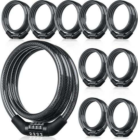 Hotop 10 Pcs Bike Lock Cable with Combination, 4 Feet Coiled Preset High Security Digit Bicycle Anti Theft Accessories Black Locks, 5/6 Inch Diameter in Saudi Arabia